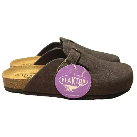 Plakton Clogs Women 9 40 Brown Blogg Felted Wool Cork Slip On Soft Footbed NEW - Picture 3 of 7